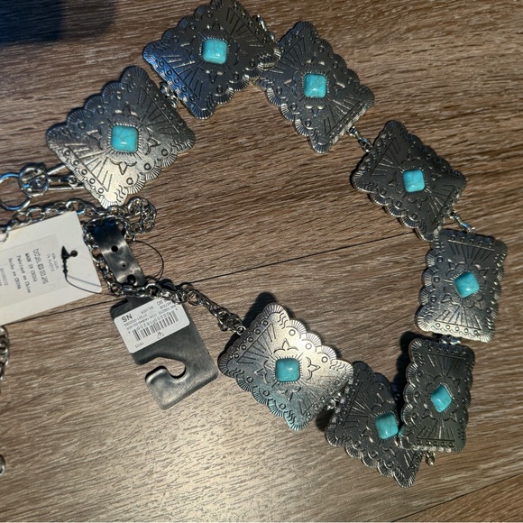Western Concho Belt • Silver & Turquoise Style • Adjustable - Picture 3 of 5